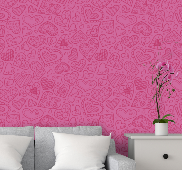 Charming heart shapes a pink wallpaper - TenStickers
