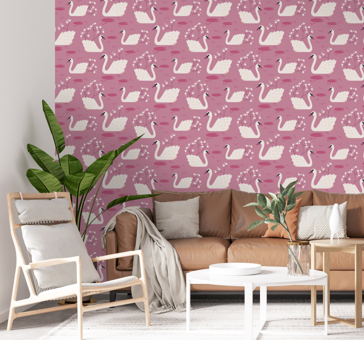 Charming Swan Design cute animal wallpaper - TenStickers