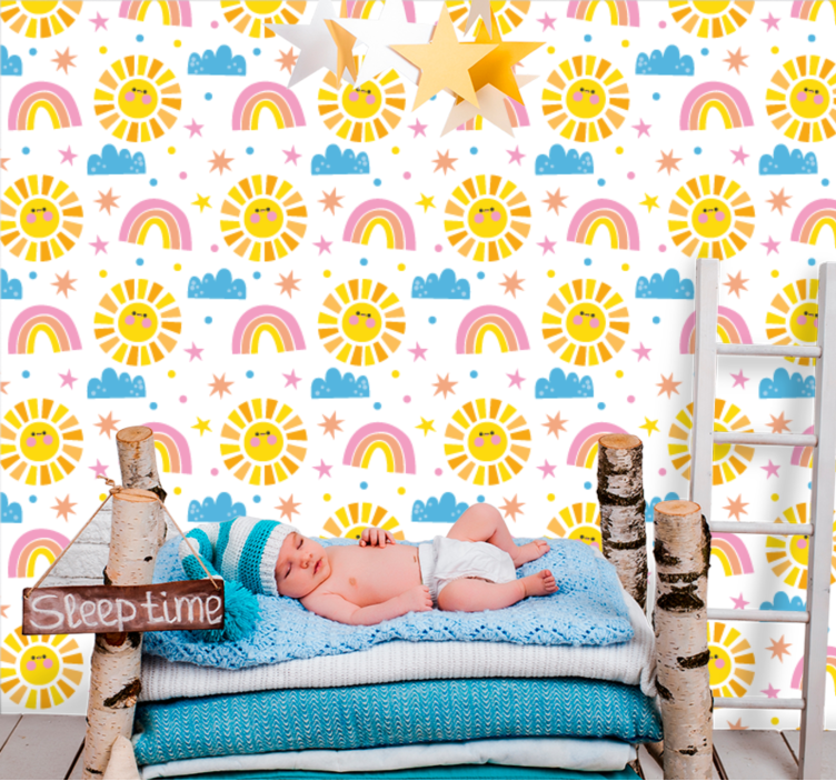 Cheerful Sunshine Rainbow wallpaper for the nursery - TenStickers