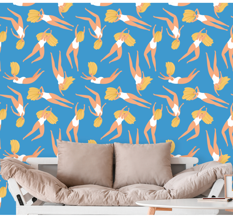 Cheerful Swimmers a blue wallpaper - TenStickers