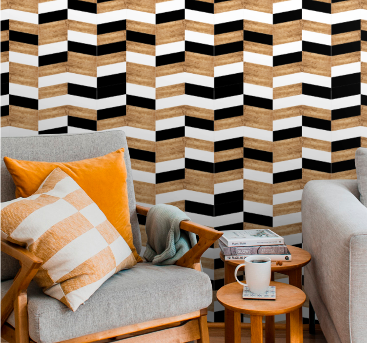 Chevron Wood Design wallpaper horizontal stripes - TenStickers