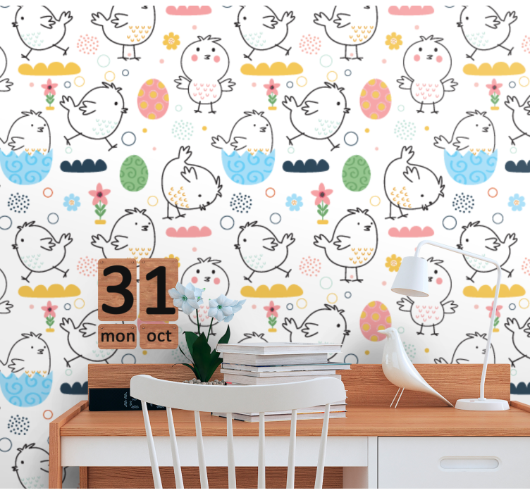 Chick Pattern Delight wallpaper childrens room - TenStickers