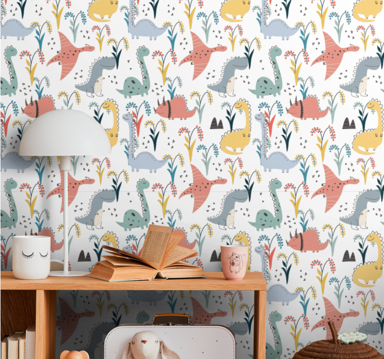 Nordic colorful pattern dino wallpaper - TenStickers