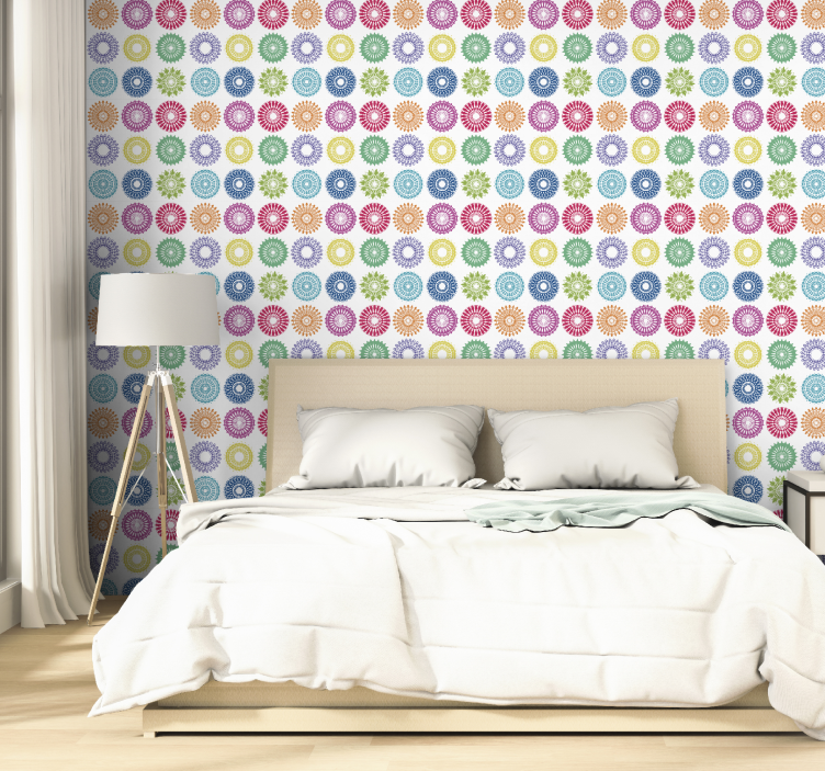 Colorful Floral Circles wallpaper flowery - TenStickers