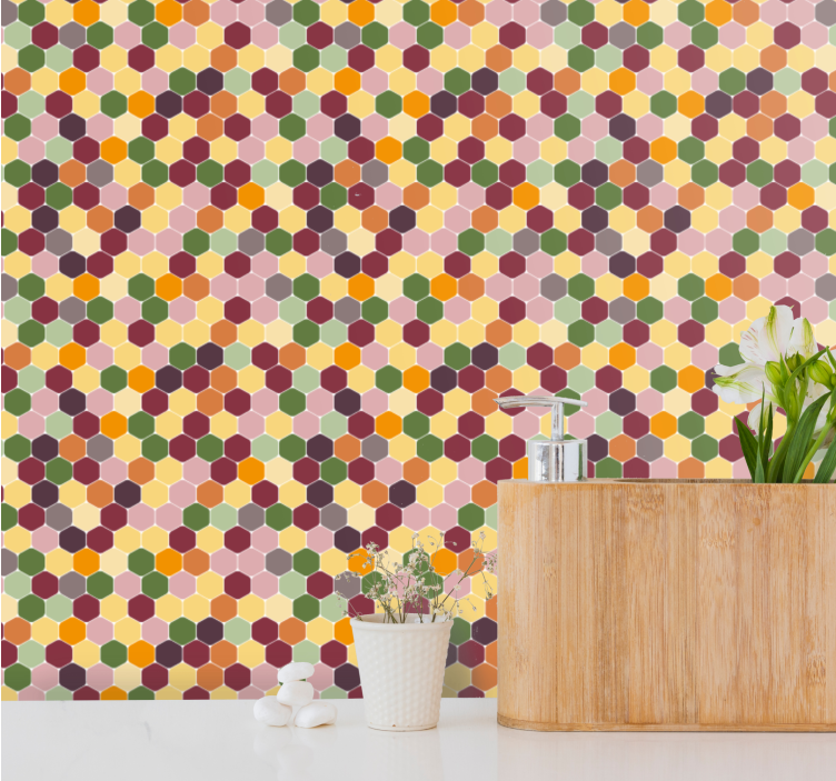 Small colorful hexagons tiles wallpaper - TenStickers