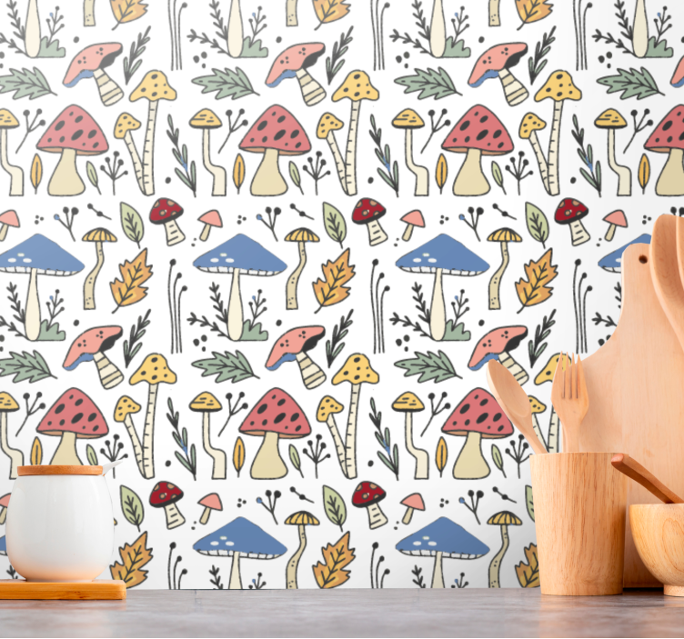 Colorful Mushroom Pattern nature wallpaper - TenStickers