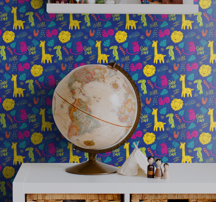 Colorful safari motif cute animal wallpaper - TenStickers