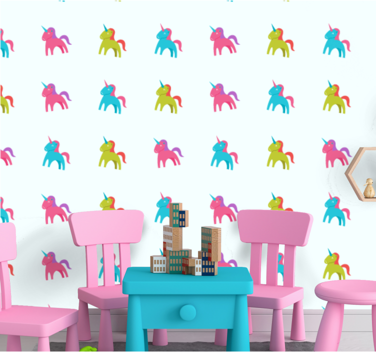 Colorful Unicorns cute animal wallpaper - TenStickers