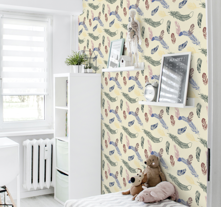 Coloured feathers Kids wallpaper - TenStickers