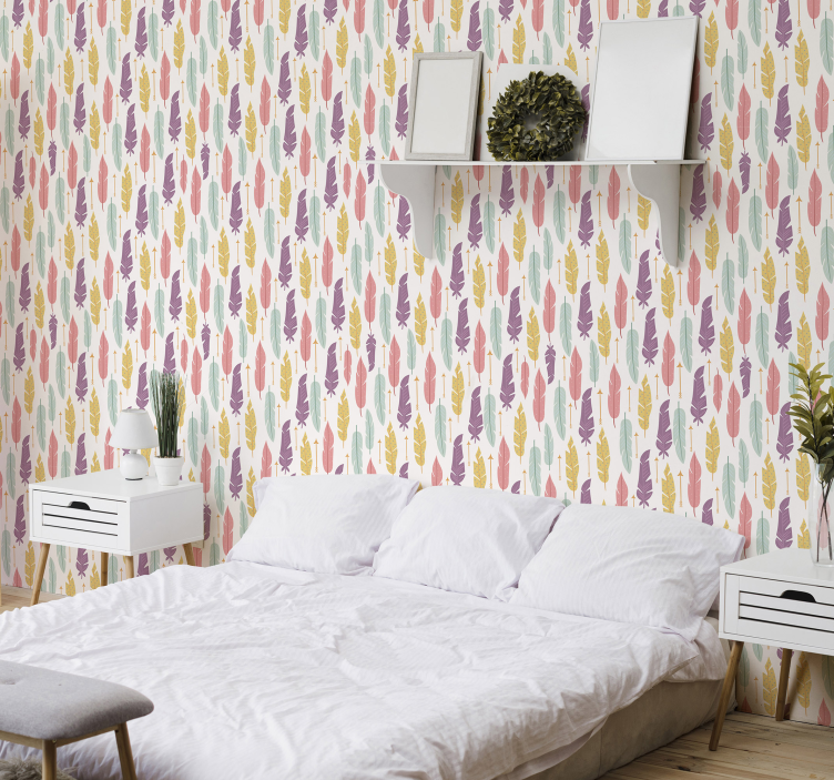 Colourful Feather Bedroom Wallpaper - TenStickers