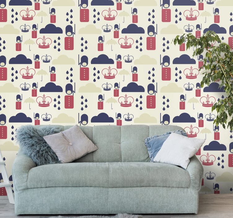 Crown Rain Drops cute animal wallpaper - TenStickers