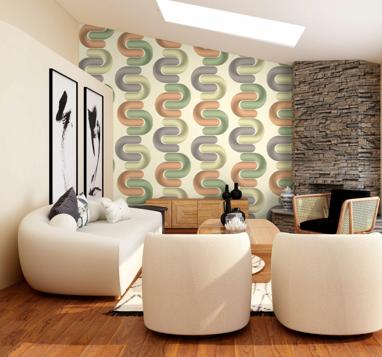 Curved shapes layer living room wallpaper - TenStickers