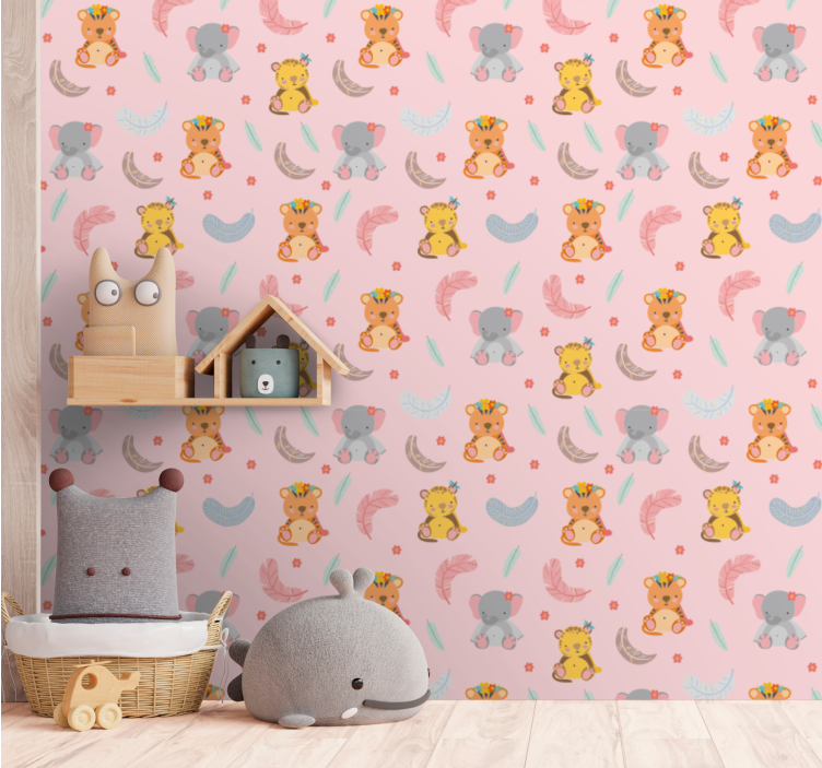 Baby jungle animals wallpaper for the nursery - TenStickers