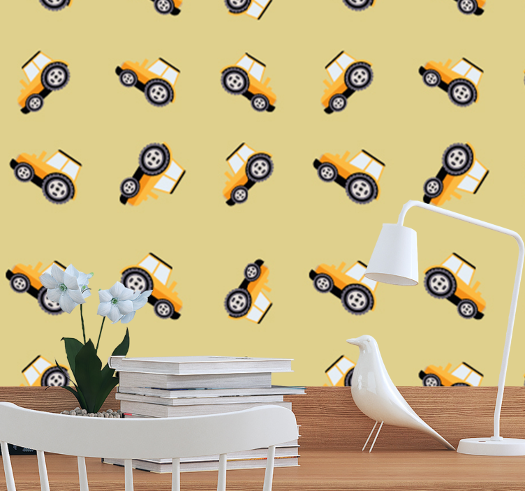 Cute construction trucks wallpaper childrens room - TenStickers