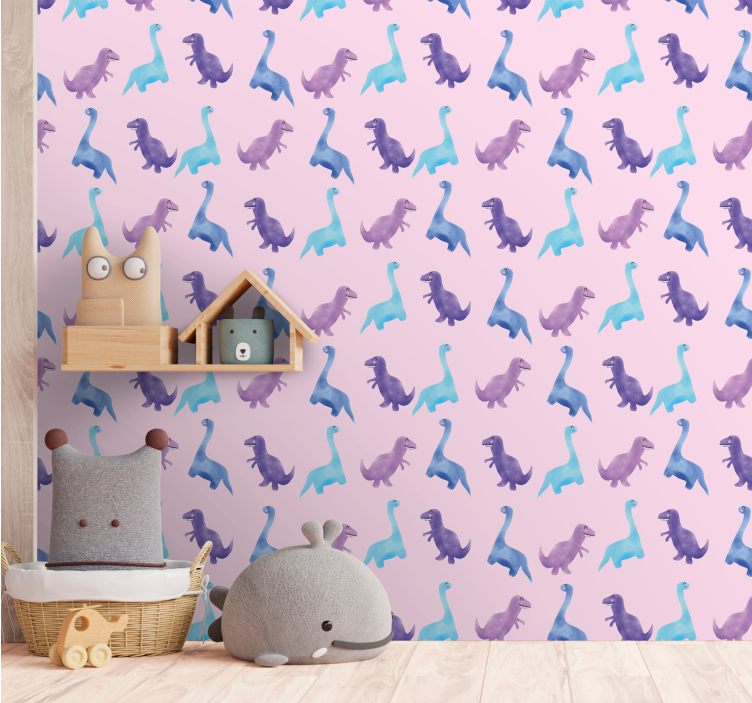 Pink nursey pattern dino wallpaper - TenStickers