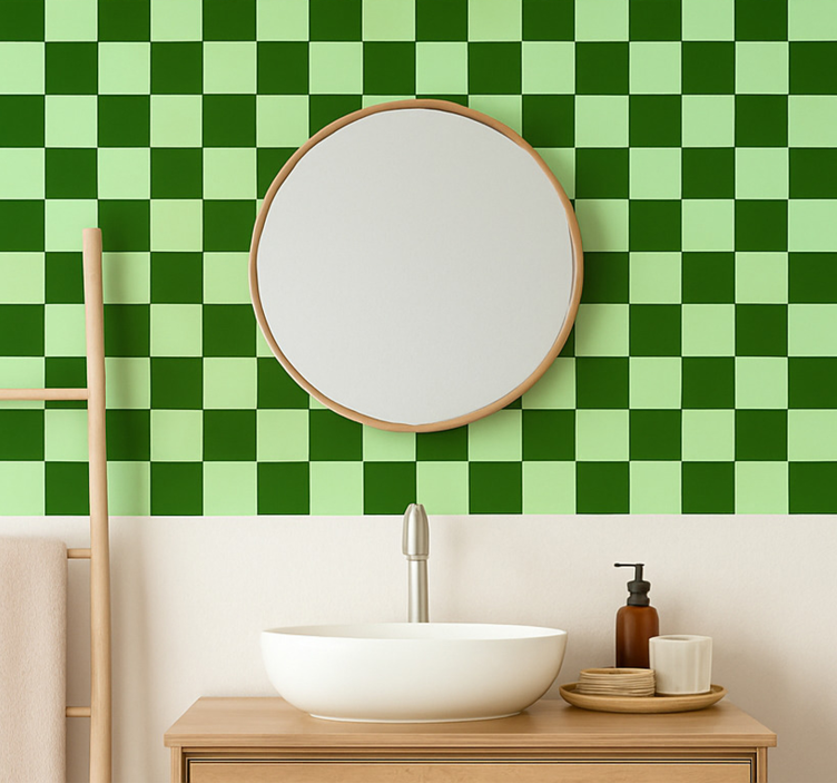 Dark and light green motif tiles wallpaper - TenStickers