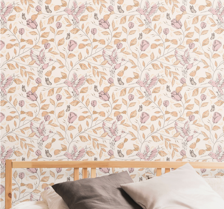Delicate beige motif flowers wallpaper - TenStickers
