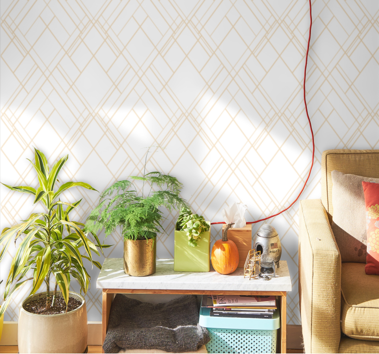 Diagonal golden effect lines wallpaper geometric - TenStickers
