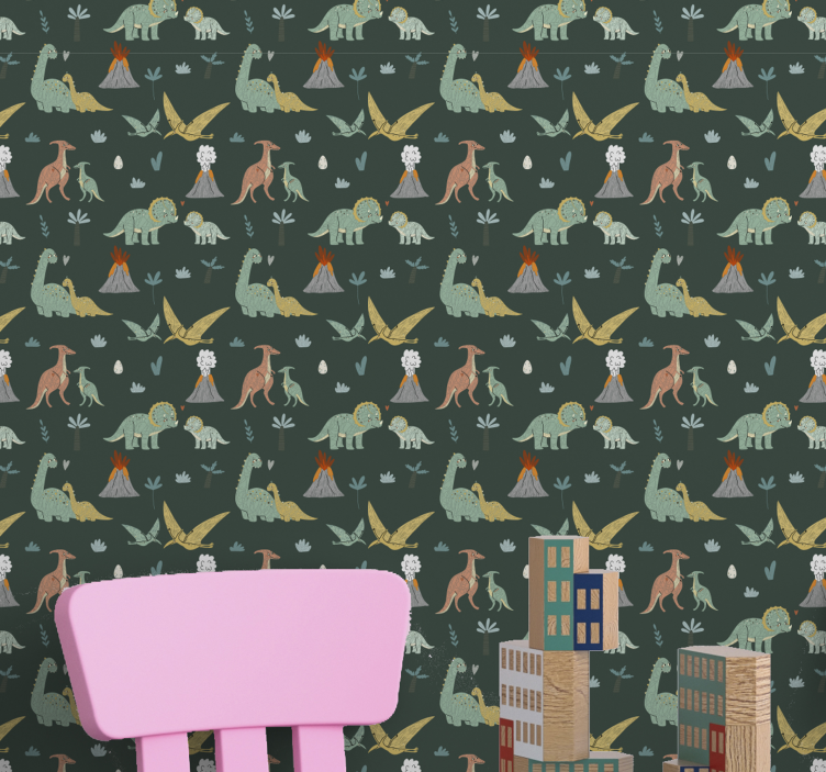 Dinosaur Pattern Delight dino wallpaper - TenStickers