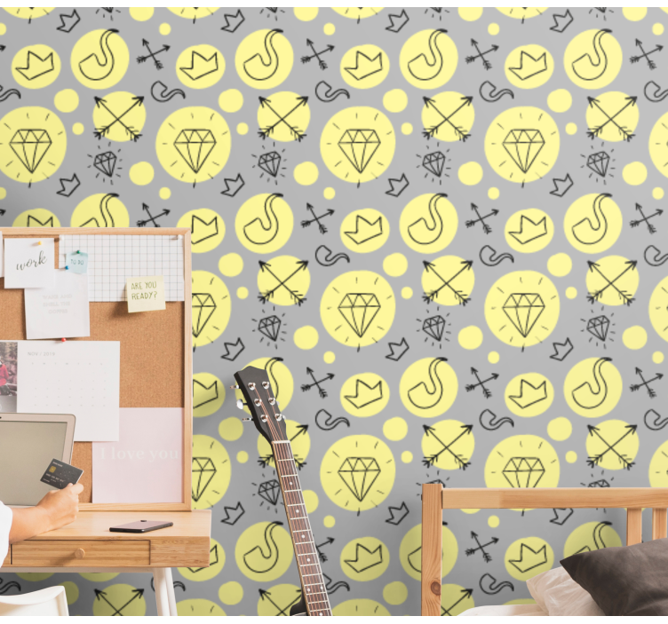 Doodle Symbols Blend art deco wallpaper - TenStickers