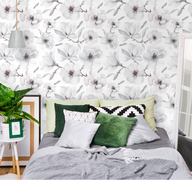 Elegant grey motif flowers wallpaper - TenStickers