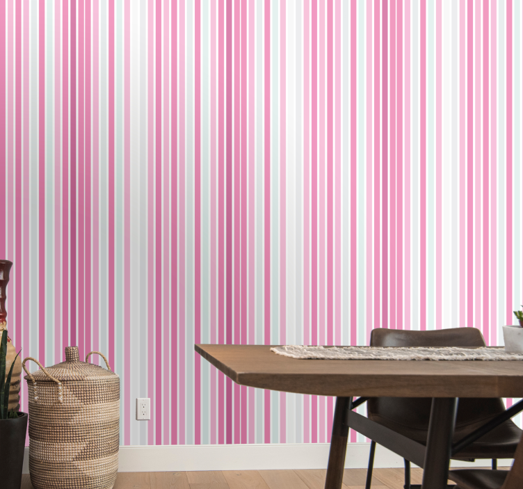 Elegant pink and white motif vertical striped wallpaper - TenStickers