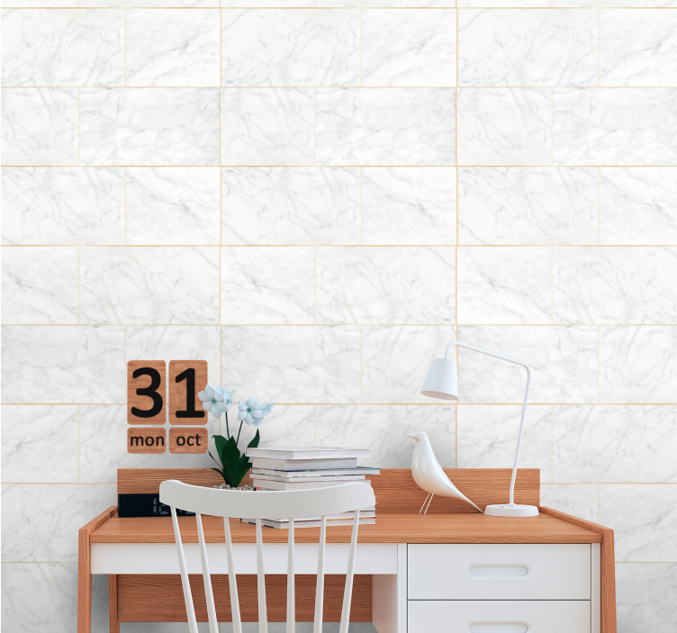Elegant white tiles wallpaper marble - TenStickers