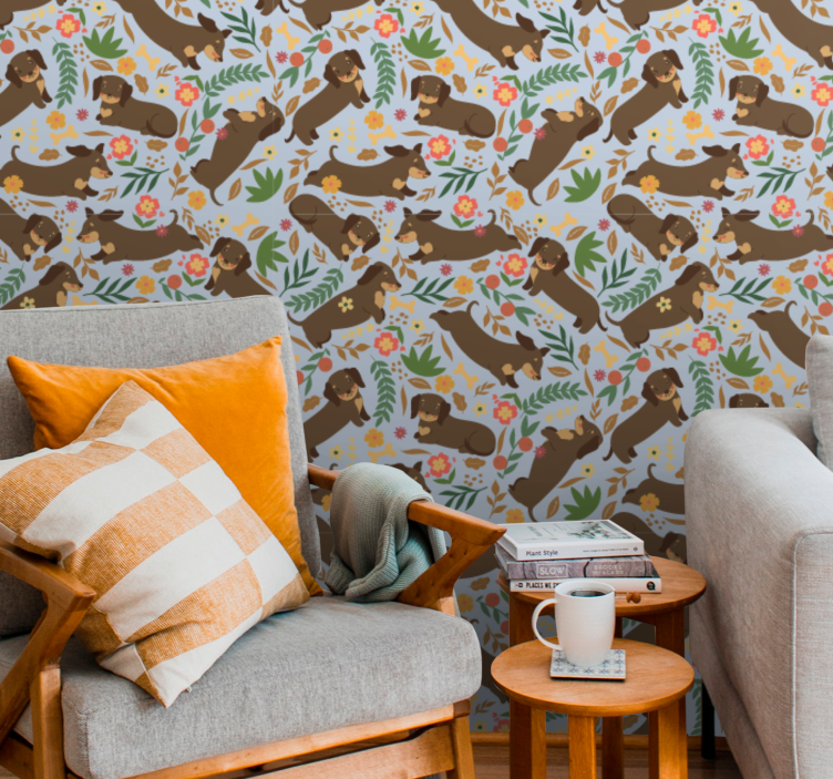 Elephant Floral Pattern wallpaper of a dog - TenStickers