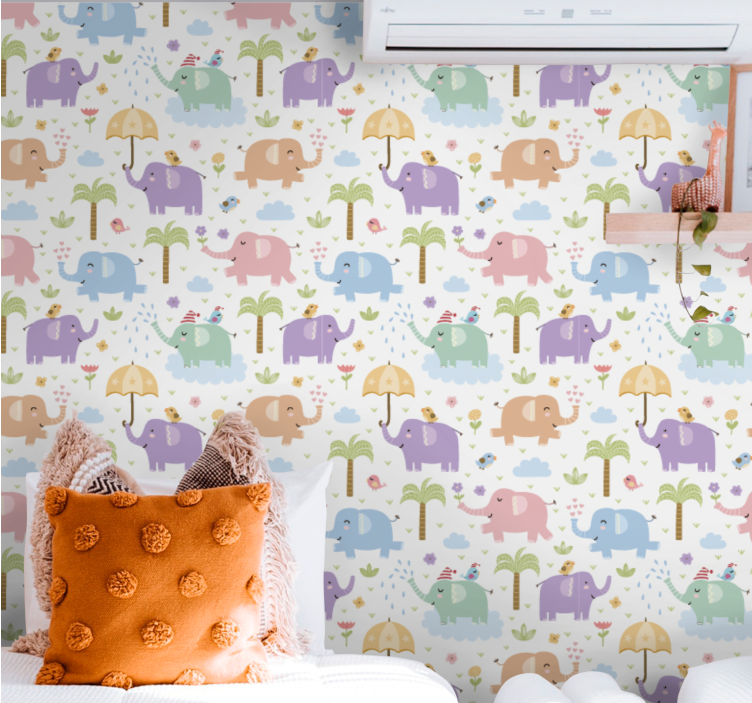 Elephant Playtime wallpaper for the nursery - TenStickers