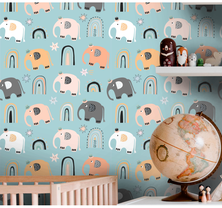 Elephant Rainbow Motifs wallpaper childrens room - TenStickers