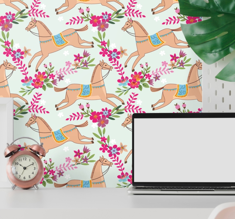 Equestrian Blossoms cute animal wallpaper - TenStickers