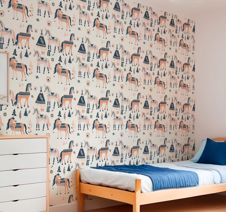 Ethnic pattern wallpaper horses - TenStickers