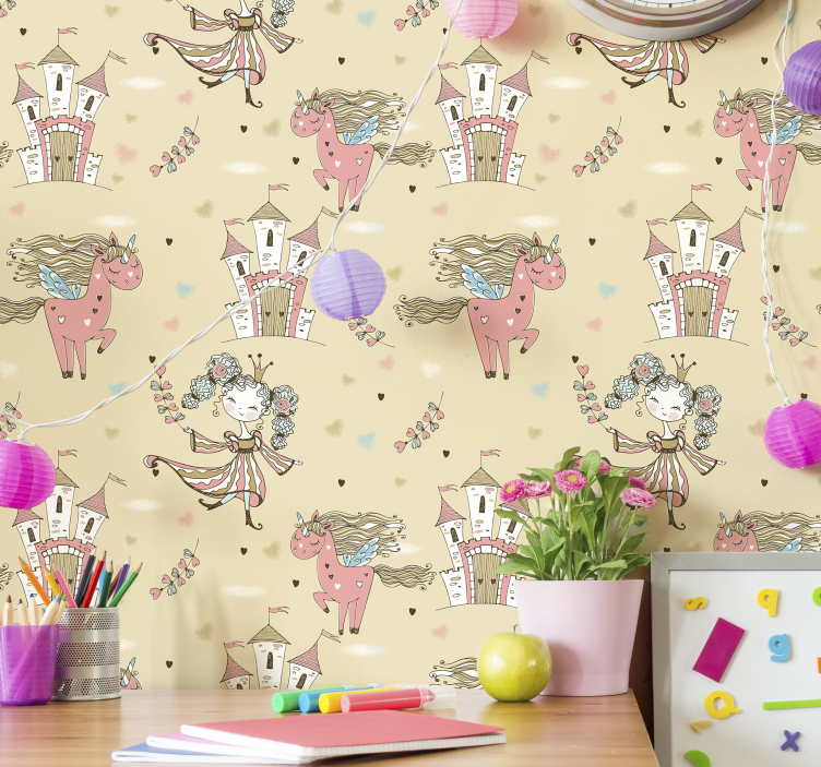 Fairytale Unicorns wallpaper childrens room - TenStickers