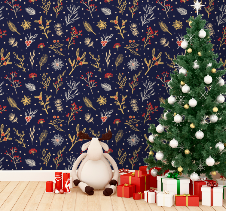 Festive Botanical Motif christmas wallpaper - TenStickers