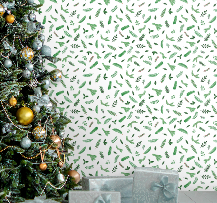 Festive Leaf Patterns christmas wallpaper - TenStickers