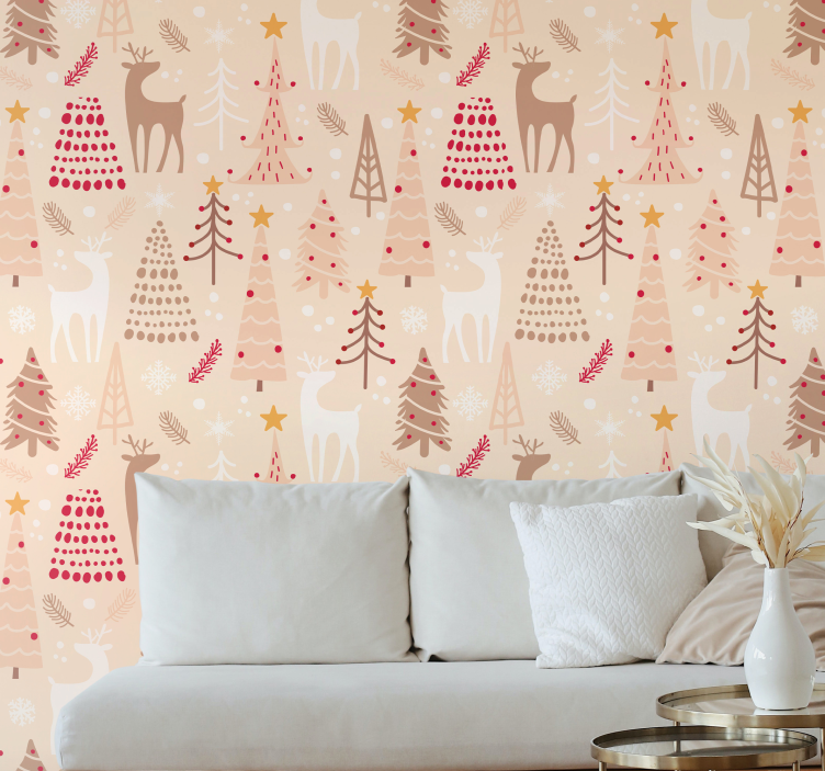 Festive Reindeer Pattern christmas wallpaper - TenStickers