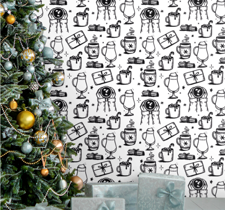Festive Sketches christmas wallpaper - TenStickers