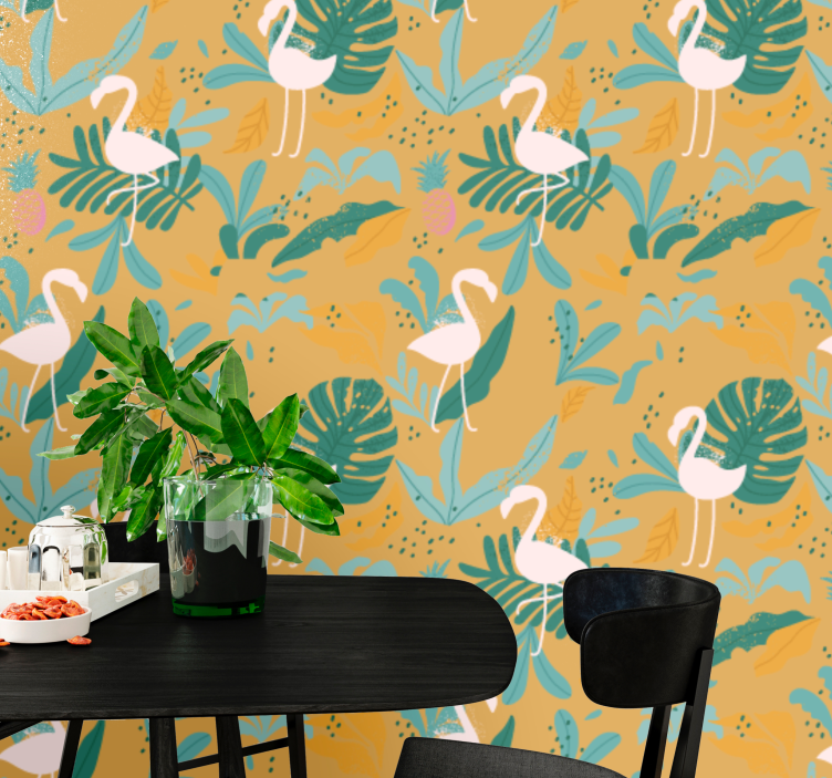 Flamingo Tropical cute animal wallpaper - TenStickers
