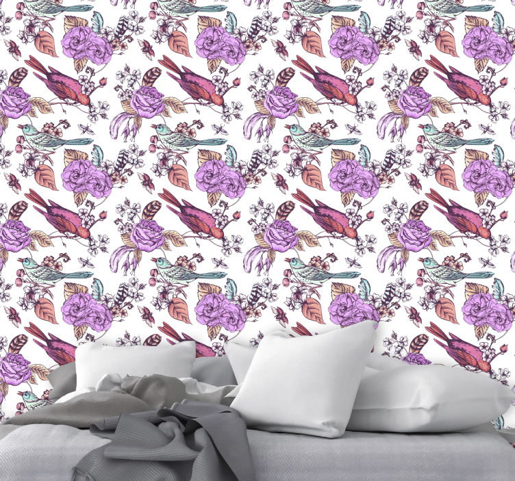 Floral Bird Design wallpaper flowery - TenStickers