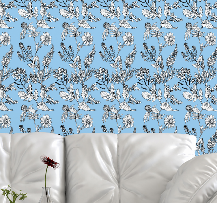 Floral Blue Design flowers wallpaper - TenStickers