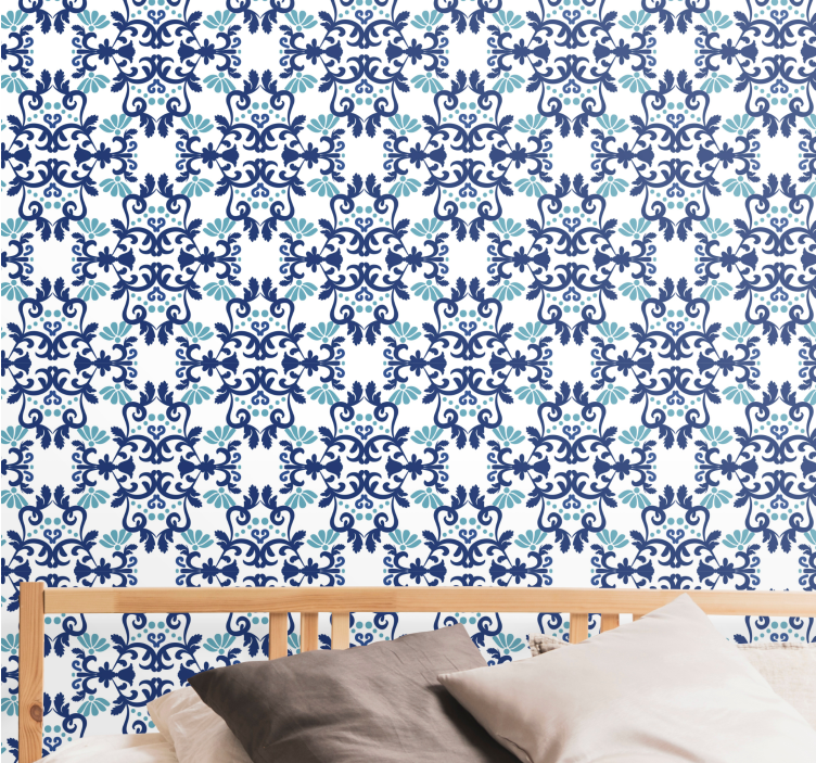 Ornate blue mosaic tiles wallpaper - TenStickers