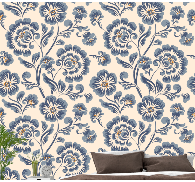 Blue vintage style flowery wallpaper - TenStickers