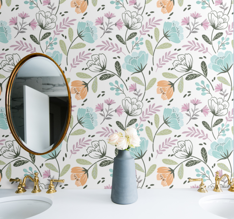 Floral botanical arrangement bathroom wallpaper - TenStickers