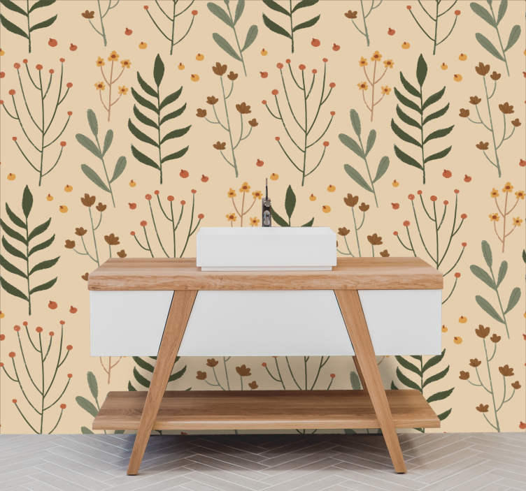 Floral Botanical Print wallpaper flowery - TenStickers