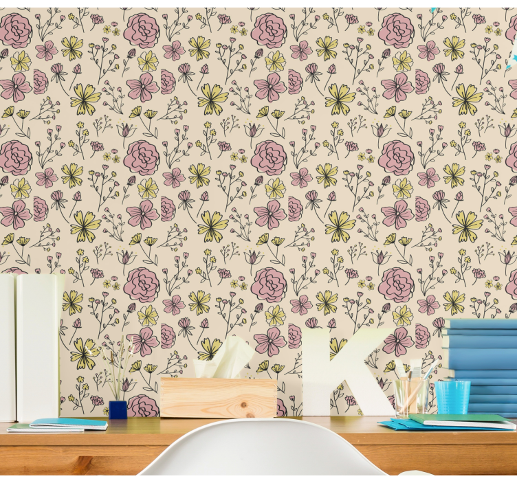 Floral Botanical Sketch flowers wallpaper - TenStickers