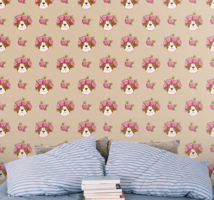 Floral Canine Motif wallpaper of a dog - TenStickers