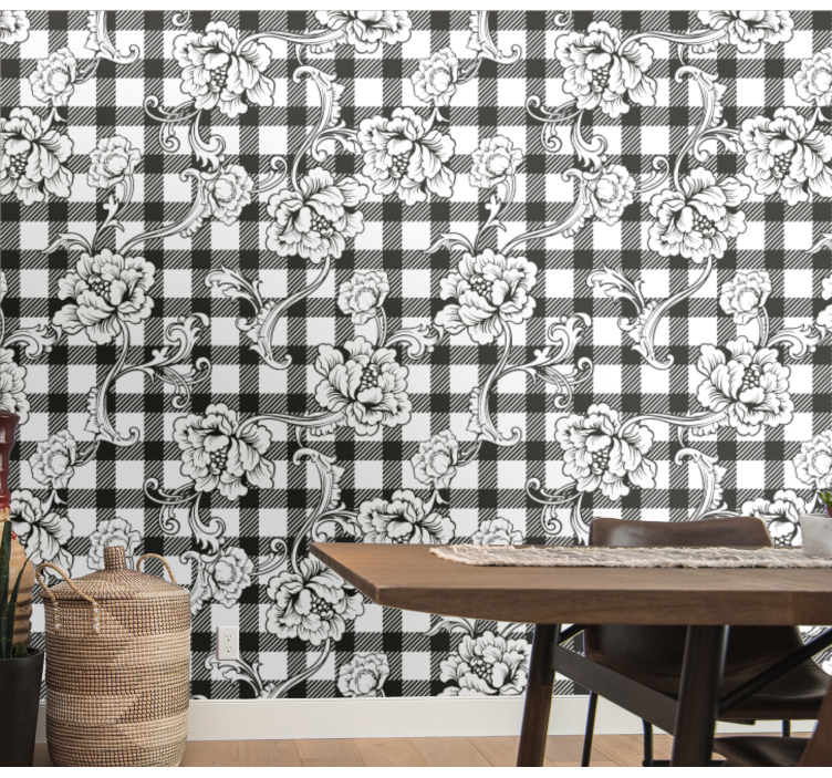 Floral Checkerboard wallpaper flowery - TenStickers
