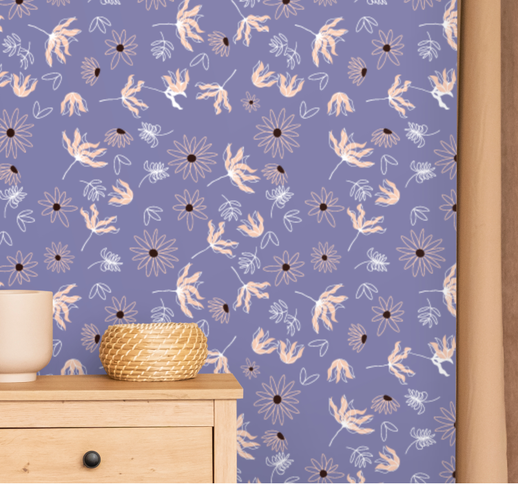 Floral Leafy Pattern flowers wallpaper - TenStickers
