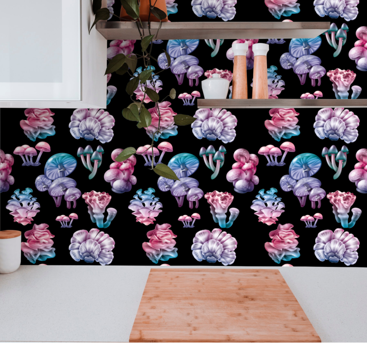 Floral Mushroom Fantasy art deco wallpaper - TenStickers