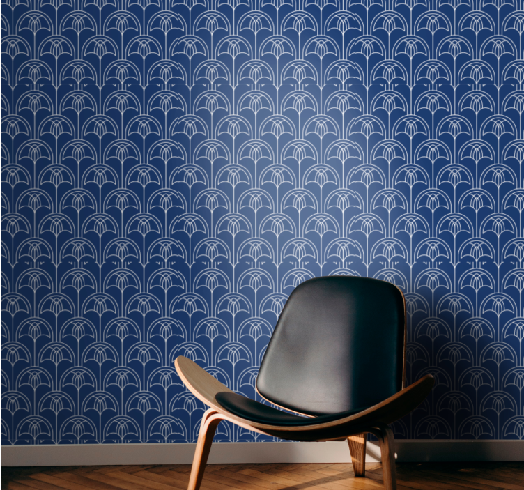 Blue outline pattern wallpaper flowery - TenStickers